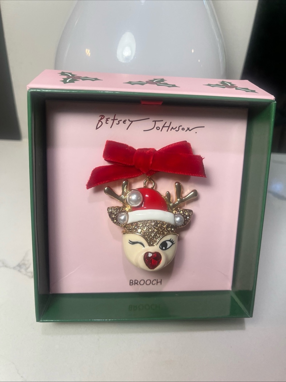 Betsey Johnson Winking Rudolph Reindeer Pin Brooch NIB